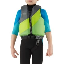NRS Crew Child PFD -Paddle Sports Shop 40002 02 Model Front GreenGray 012318 2000x2000 50486.1645229892