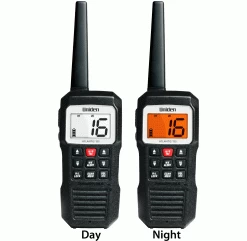Uniden Atlantis 155 Floating Hand Held VHF Radio -Paddle Sports Shop Atlantis 155 front Day Night 1800x1800 74393.1681244495